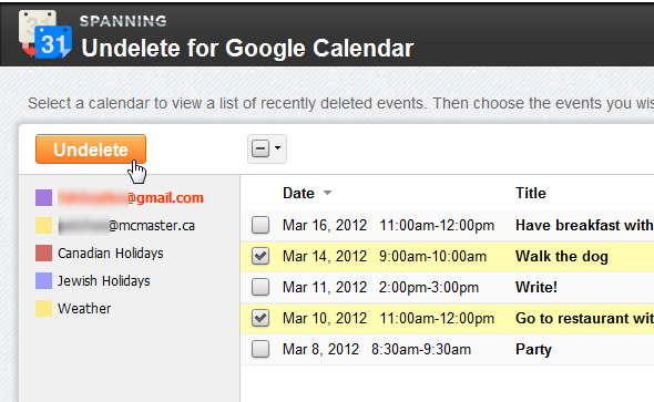 ripristinare gli eventi del calendario google