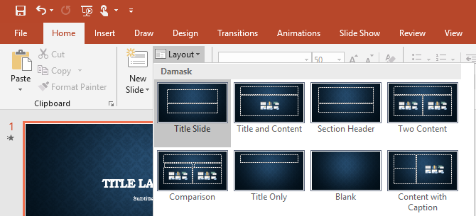 Selezione layout diapositiva PowerPoint