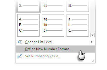 Cambia il formato predefinito dell'elenco numerato