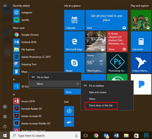 Come rimuovere "App più utilizzate" dal menu Start di Windows 10 MostUsed1