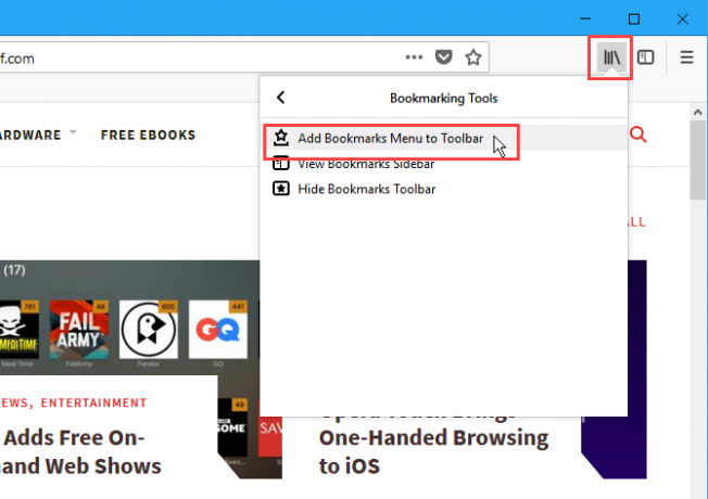 Aggiungi il menu dei segnalibri alla barra degli strumenti in Firefox