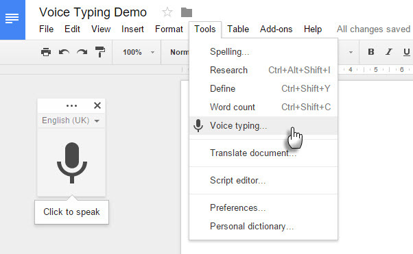 Digitazione vocale di Google Drive