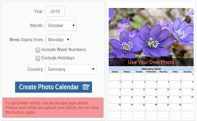 Modello di calendario fotografico