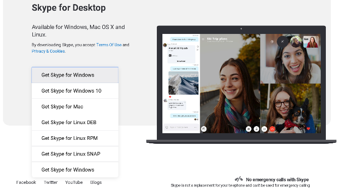 Link per il download dal sito Web di Skype