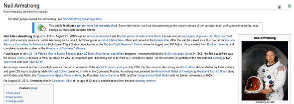 Informazioni su Neil Armstrong e The Apollo 11 Moon Landing On The Web neil armstrong wikipedia