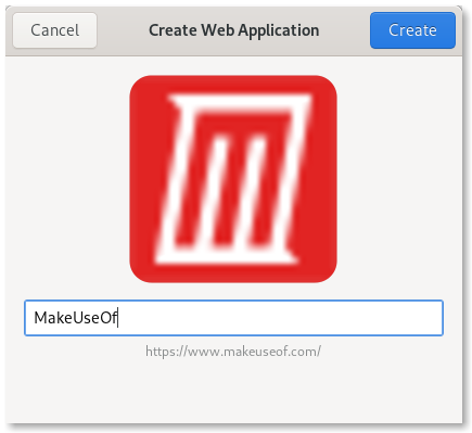 Finestra che chiede di creare un'app Web in GNOME Web