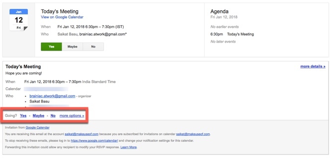 Opzioni dei messaggi di Google Calendar