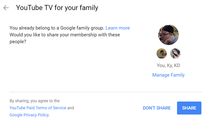 condividere youtubetv con la famiglia