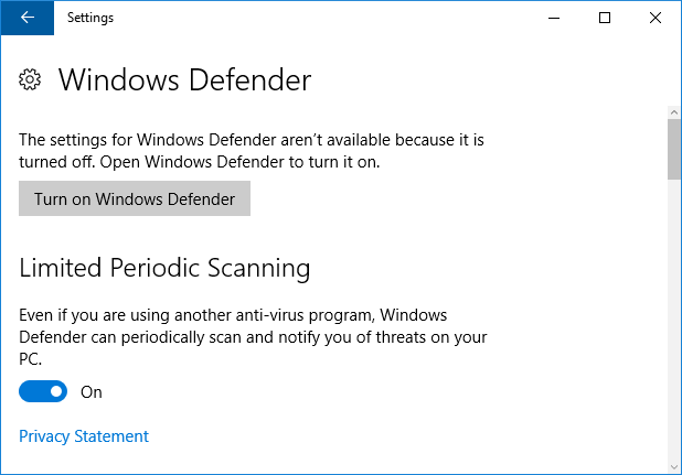 scansione periodica di Windows Defender