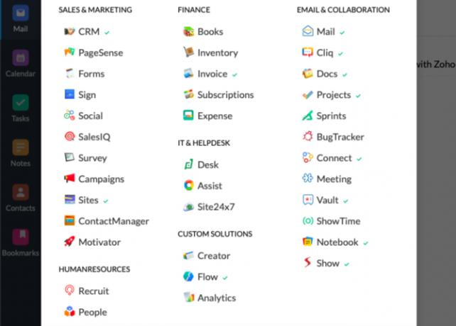 Visualizzazione a griglia di tutte le app Zoho