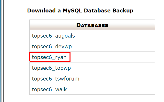 salva il vecchio database del sito Web