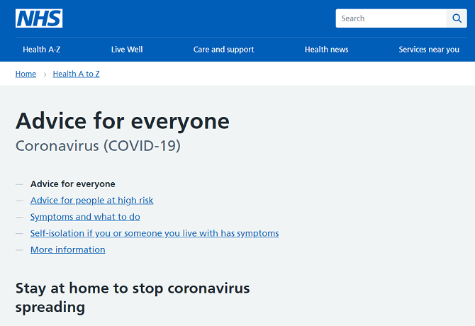 sito web nhs coronavirus