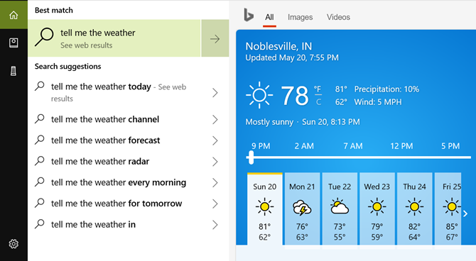 Meteo desktop Cortana