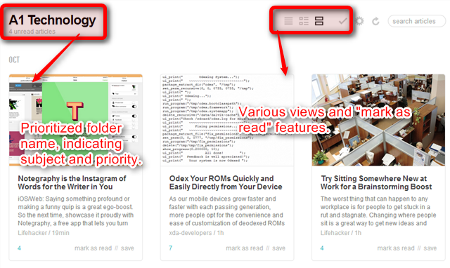 cartelle e visualizzazioni in feedly