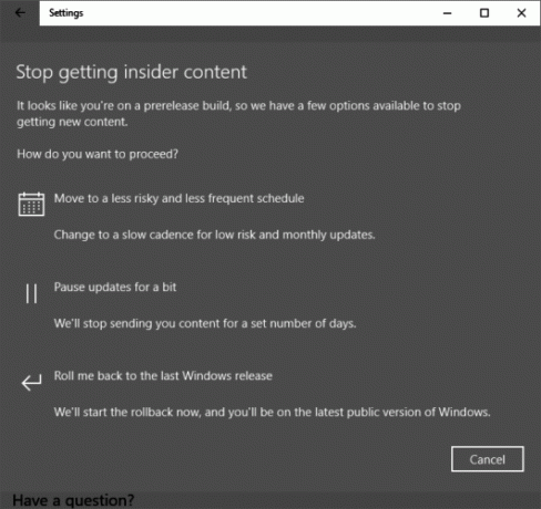 Come ottenere l'aggiornamento dei creatori di Windows 10 Ora Windows 10 Stop Insider Preview Build 531x500
