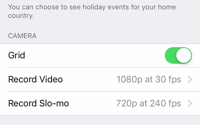 Impostazione griglia videocamera iOS
