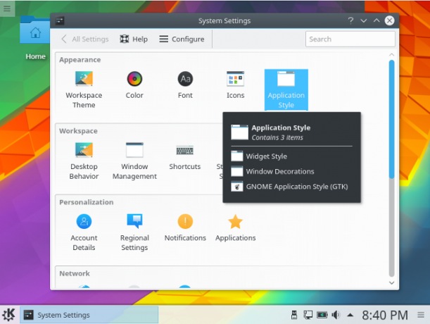 kde ha spiegato le impostazioni di sistema