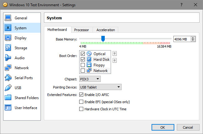 VirtualBox RAM dedicata