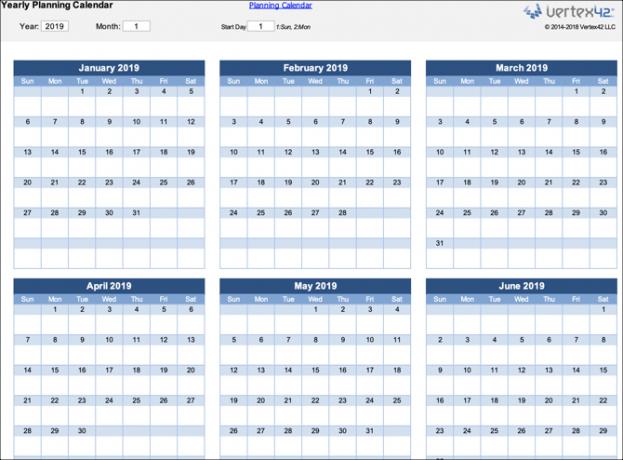 Modello di Excel calendario pianificazione annuale