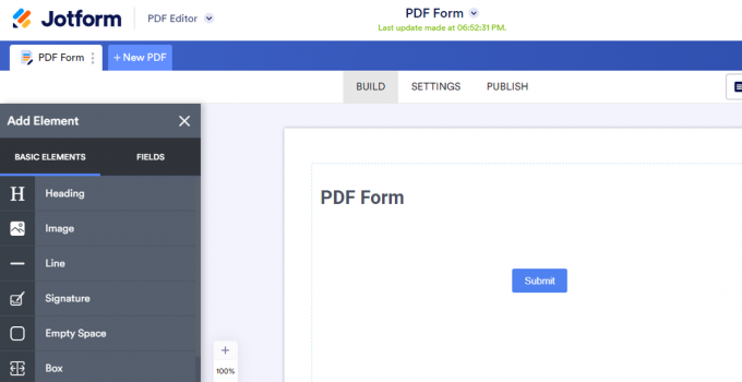 Schermata del modulo PDF compilabile di Jotform