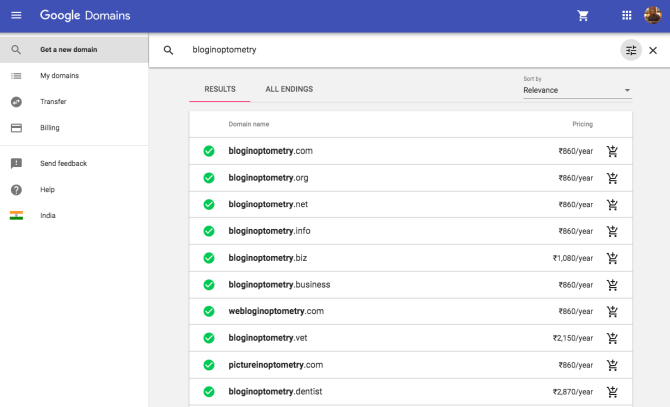 cerca un dominio in Google Domains