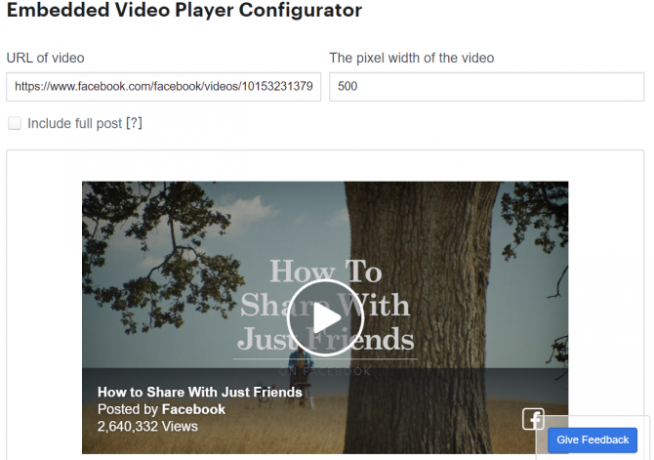 Widget di Facebook Strumento di incorporamento video