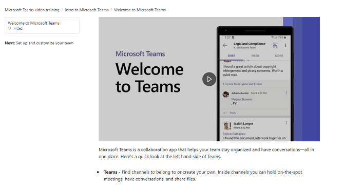 pagina tutorial di Microsoft team