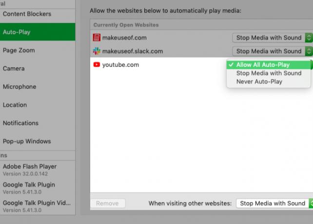 personalizzare le impostazioni di riproduzione automatica per YouTube nelle preferenze di Safari su Mac