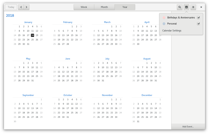 App del calendario GNOME