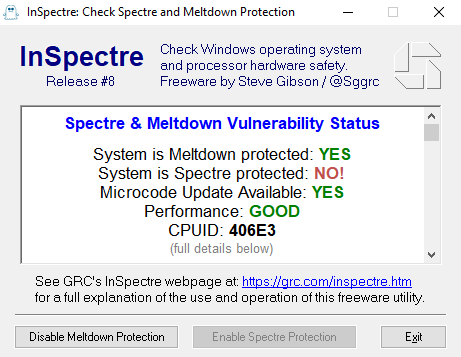 Strumenti di sicurezza gratuiti - InSpectre rileva le vulnerabilità Spectre e Meltdown nella tua CPU