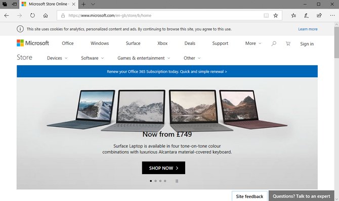 Screenshot di Microsoft Edge