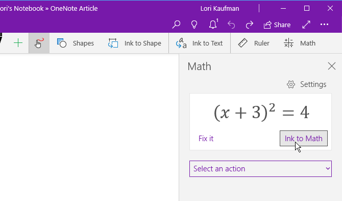 Fare clic su Ink to Math nella scheda Disegna