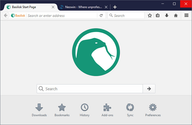 homepage del browser basilisk