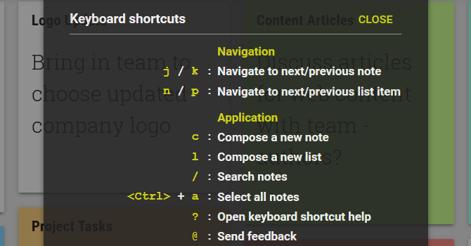 Come utilizzare Google Keep per una semplice gestione dei progetti GoogleKeepKeyboardShortcuts web