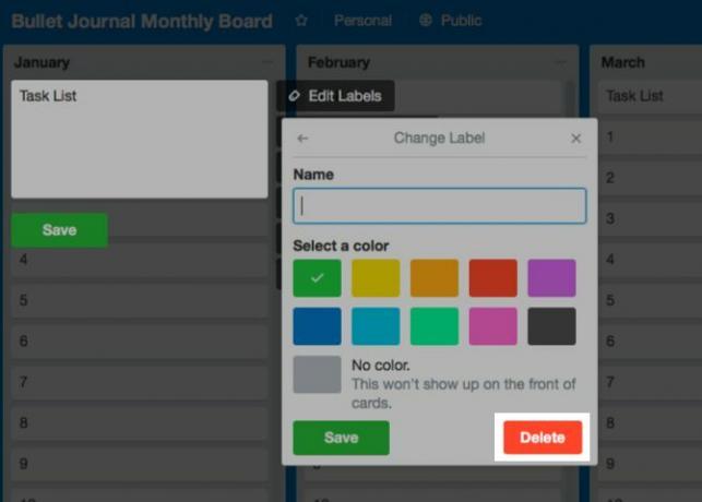 come usare il trello - elimina l'etichetta di una carta