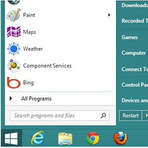 menu di avvio su Windows 8