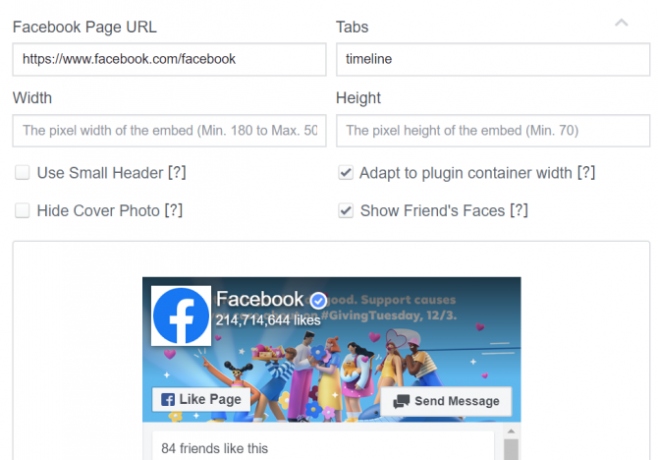 Plugin della pagina Widget di Facebook