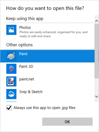 Windows 10 scegliendo un altro programma con cui aprire i file