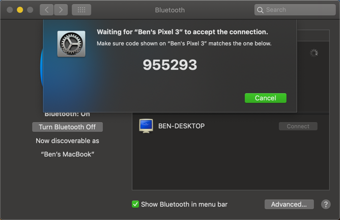 Codice di associazione Bluetooth per Mac