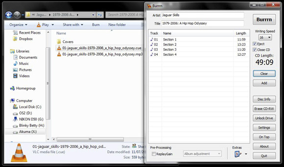 Burrrn: un'utilità gratuita per la masterizzazione di CD audio da FLAC, OGG e MP3 e altro burncue