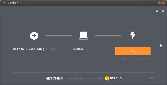 linux raspberry pi setup etcher complete