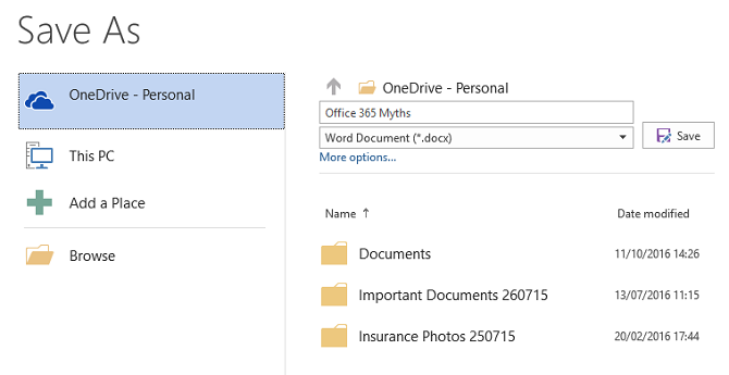 Documento di salvataggio di Office 365