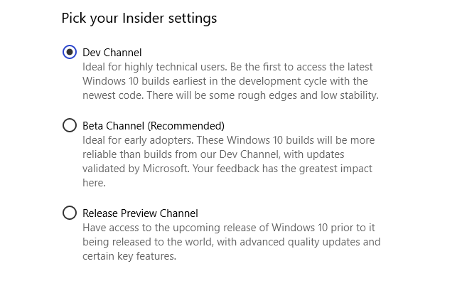 cambia il percorso di sviluppo di Windows Insider
