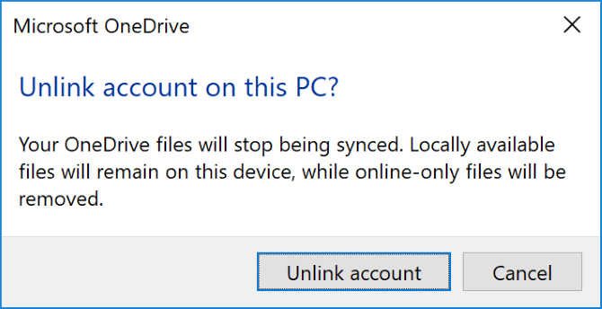 Scollega l'account OneDrive dal PC