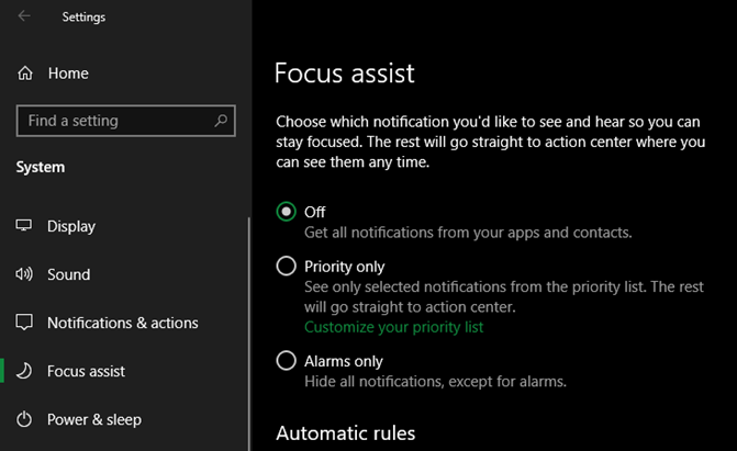 Focus Assist di Windows 10