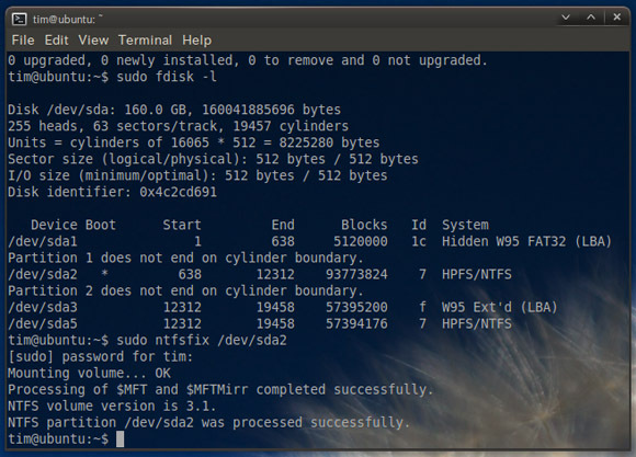 salvare il filesystem ntfs da linux