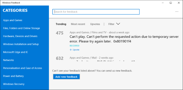 feedback di windows