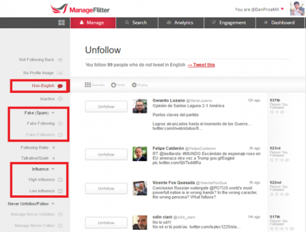 Strumenti di Twitter: ManageFlitter