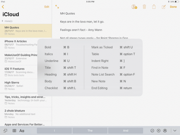 Display scorciatoie da tastiera iPad