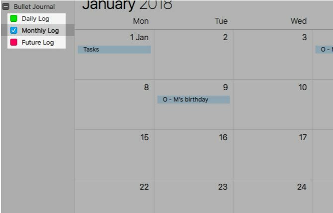 Utilizzo di Calendar per un journal bullet su Mac